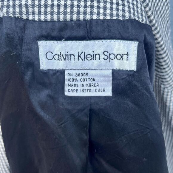 80s Calvin Klein Blazer Small Black and white plaid checkered Fitted Jacket - Picture 6 of 10